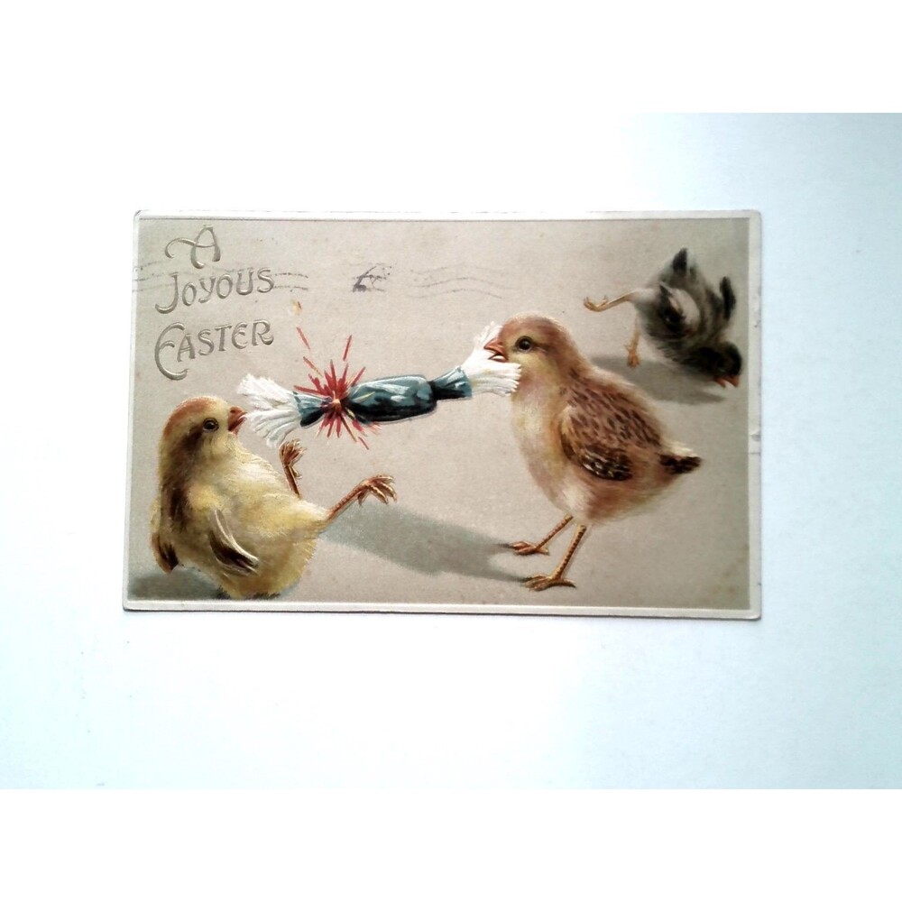 1912 Easter Chicks Party Cracker Postcard Newton MA Postmark